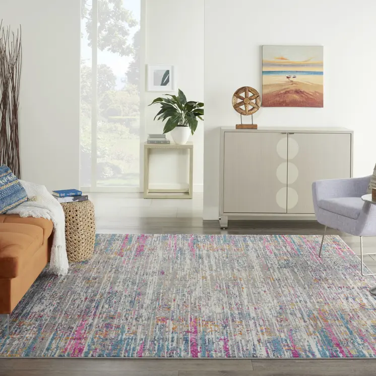 8' X 10' Ivory And Blue Abstract Area Rug