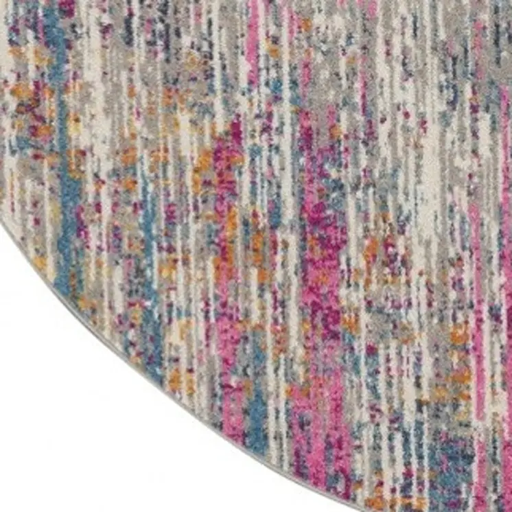 8' Ivory And Blue Abstract Round Rug