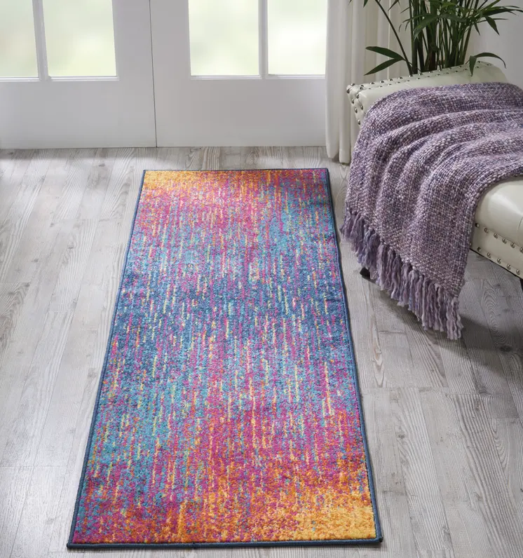 6' Blue And Orange Abstract Runner Rug