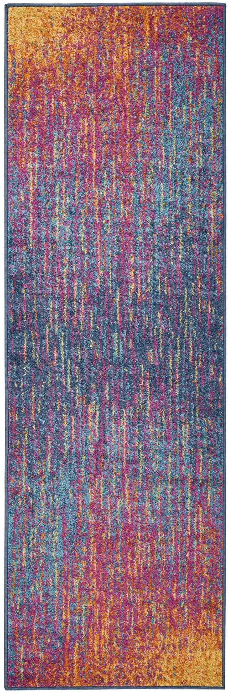 6' Blue And Orange Abstract Runner Rug