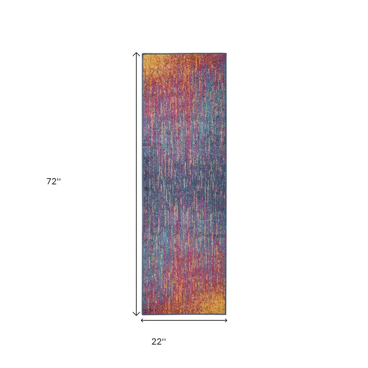 6' Blue And Orange Abstract Runner Rug