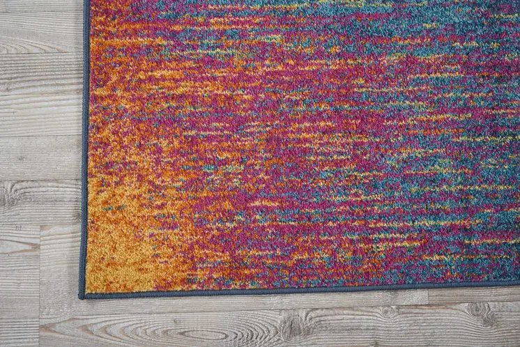 6' Blue And Orange Abstract Runner Rug