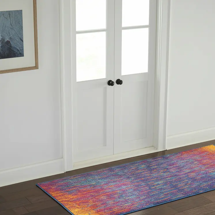 10' Blue And Orange Abstract Runner Rug