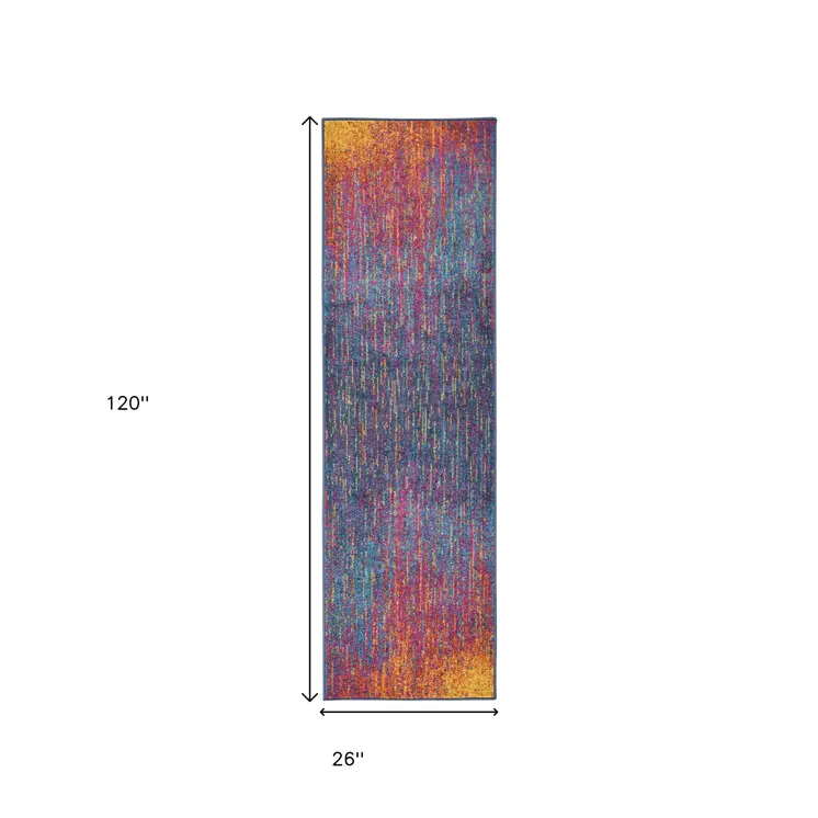 10' Blue And Orange Abstract Runner Rug