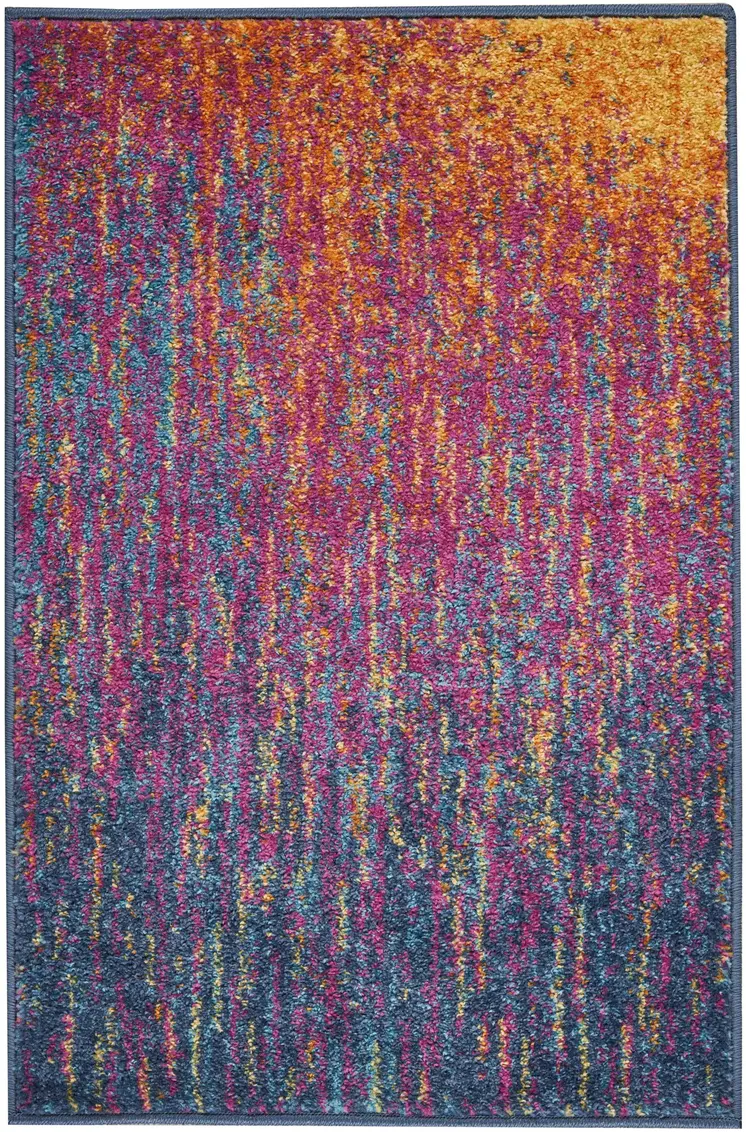 2' X 3' Blue And Orange Abstract Area Rug