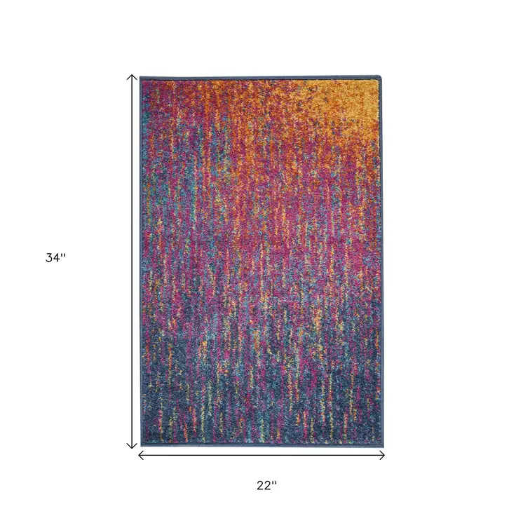 2' X 3' Blue And Orange Abstract Area Rug
