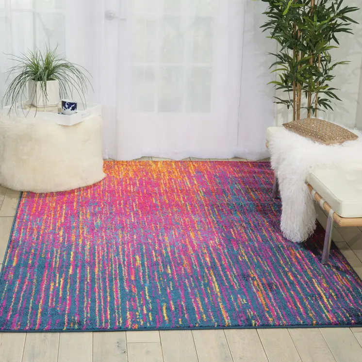4' X 6' Blue And Orange Abstract Area Rug