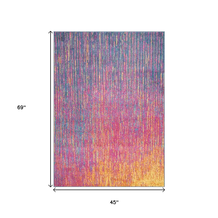 4' X 6' Blue And Orange Abstract Area Rug