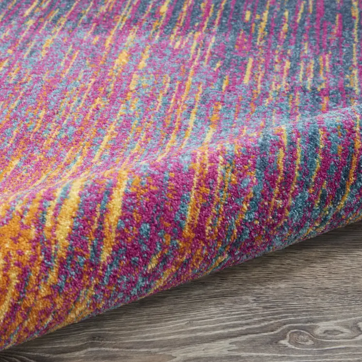 4' Blue And Orange Abstract Round Rug