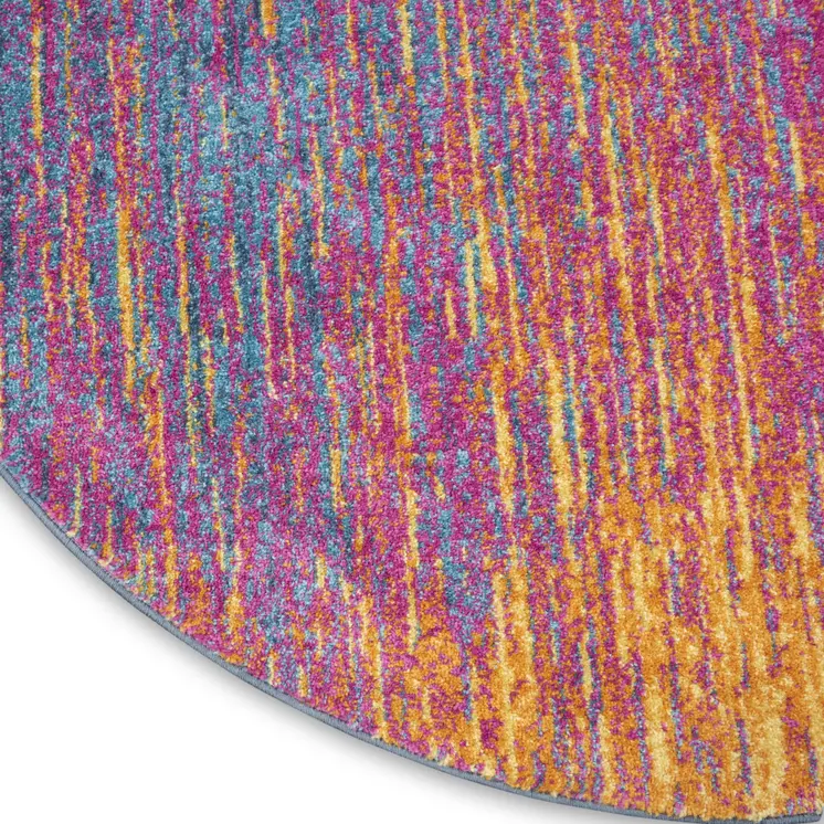 4' Blue And Orange Abstract Round Rug