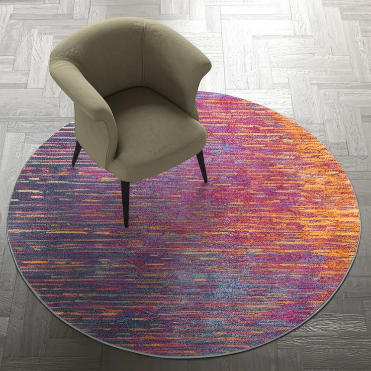 4' Blue And Orange Abstract Round Rug