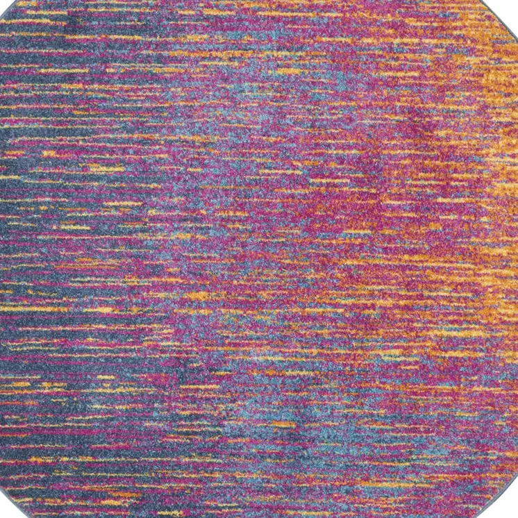 4' Blue And Orange Abstract Round Rug