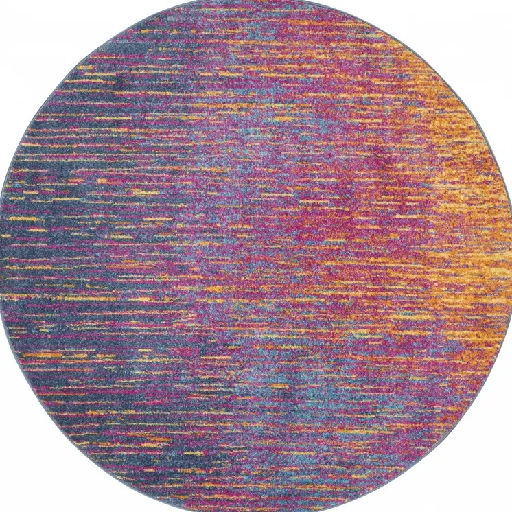 4' Blue And Orange Abstract Round Rug