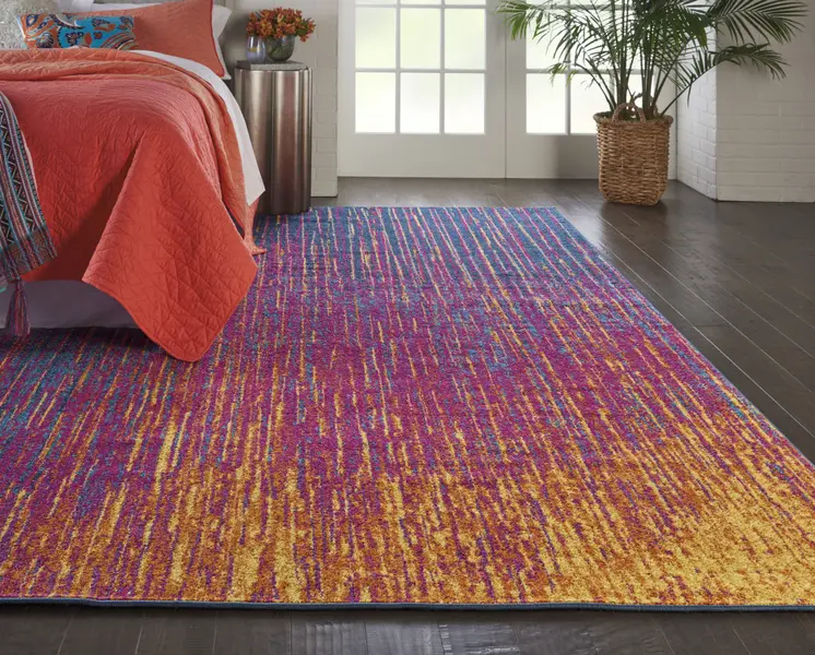 7' X 10' Blue And Orange Abstract Area Rug
