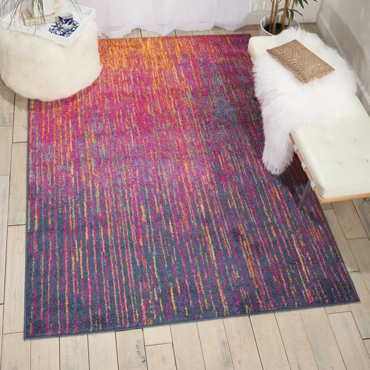 7' X 10' Blue And Orange Abstract Area Rug