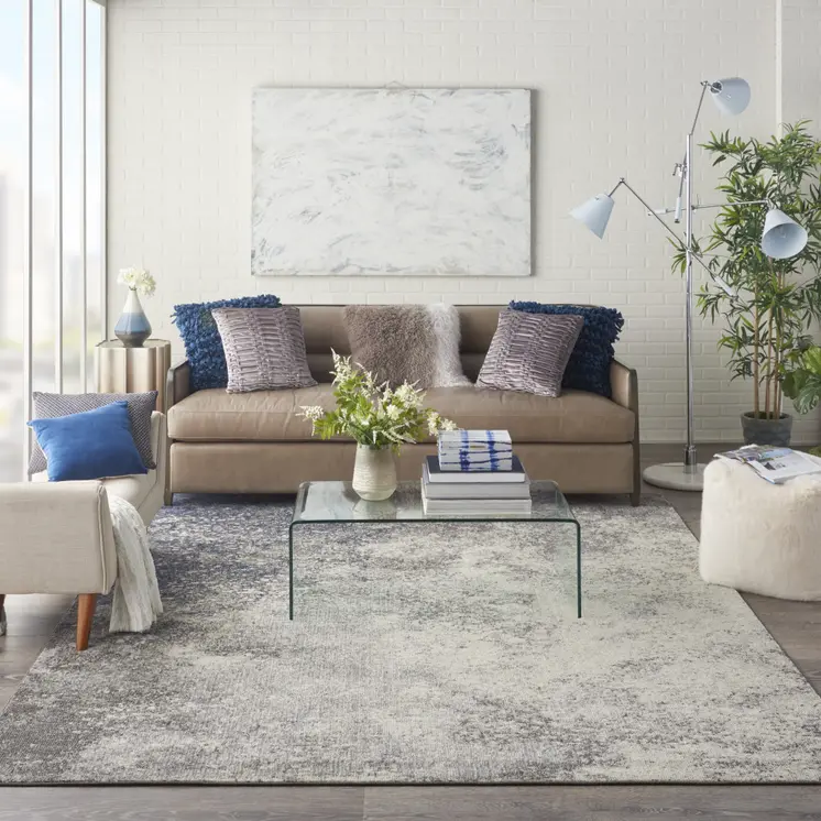 8' X 10' Gray And Ivory Abstract Area Rug