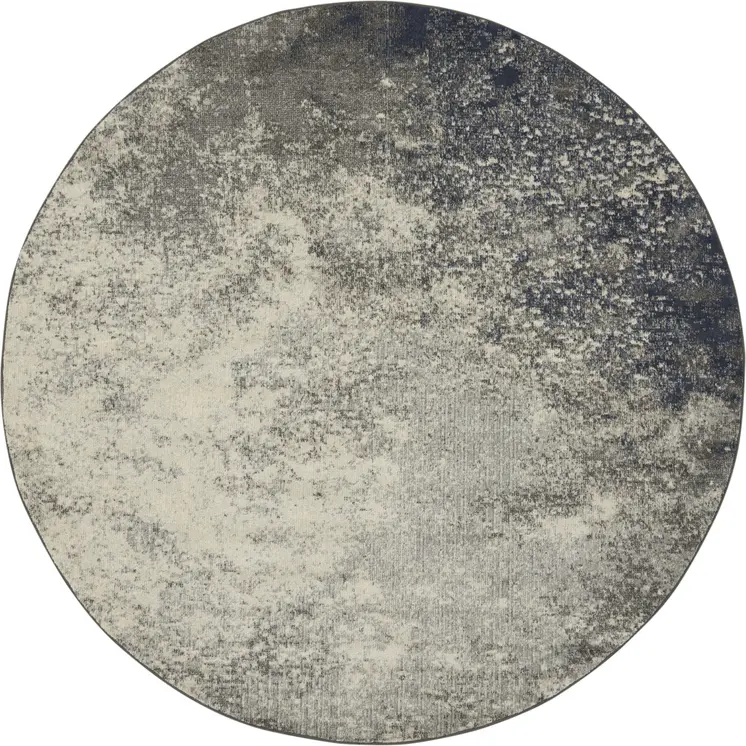 8' Gray And Ivory Abstract Round Rug