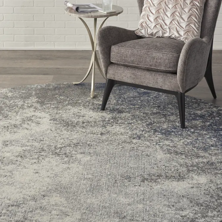 8' Gray And Ivory Abstract Round Rug