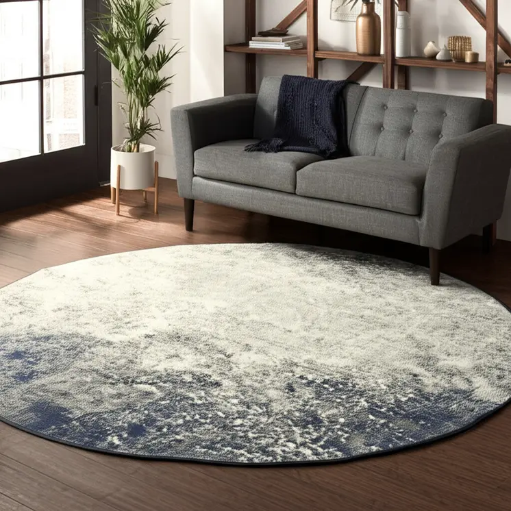 8' Gray And Ivory Abstract Round Rug