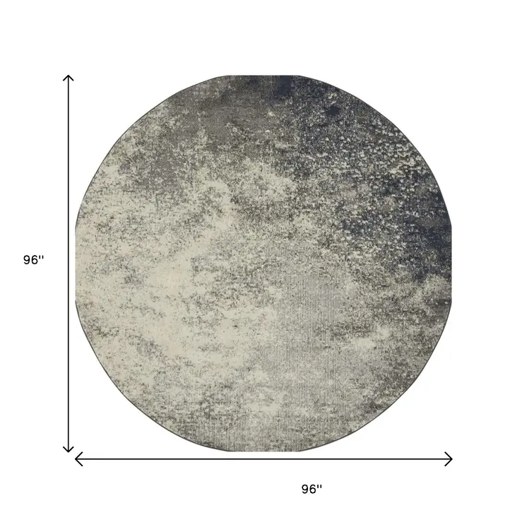 8' Gray And Ivory Abstract Round Rug