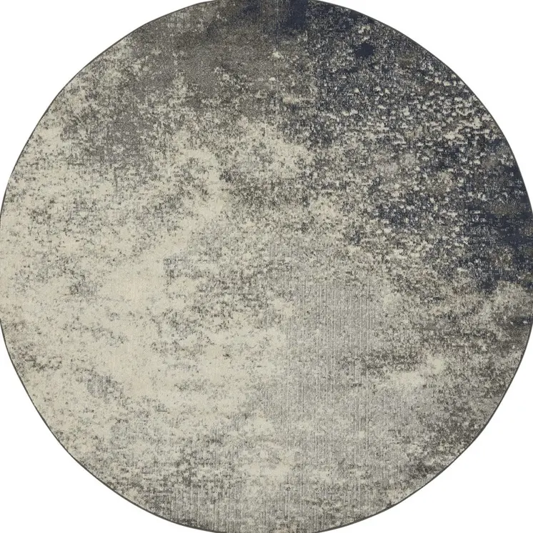 8' Gray And Ivory Abstract Round Rug