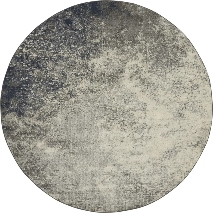 8' Gray And Ivory Abstract Round Rug