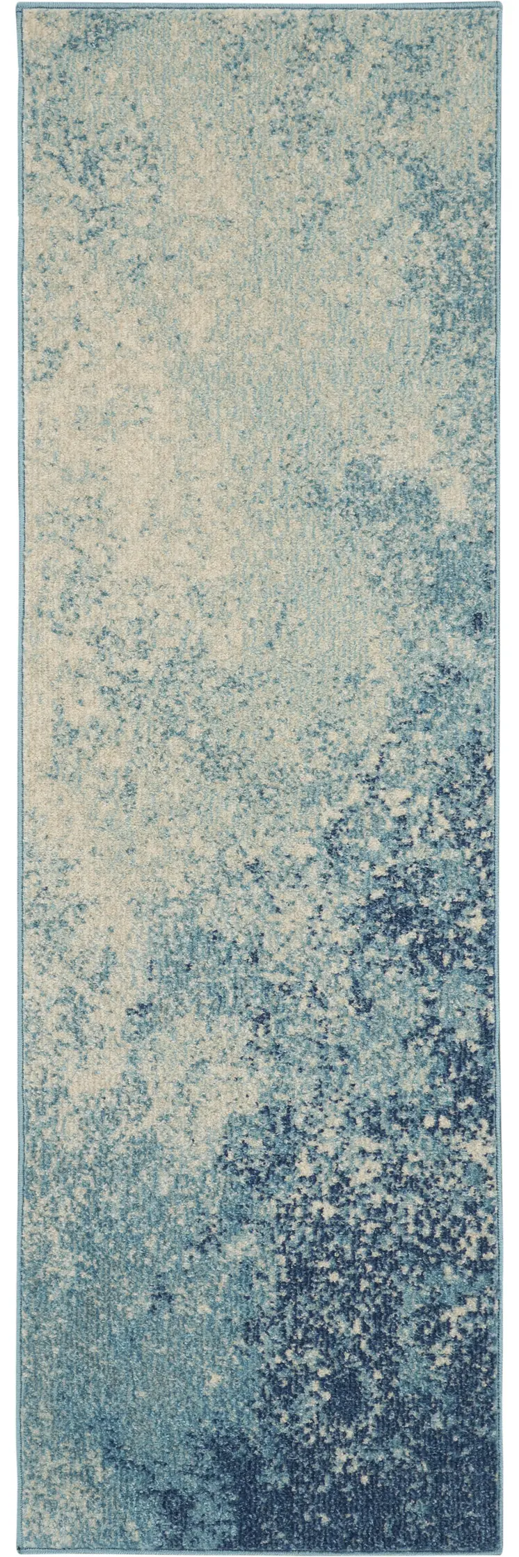 6' Blue And Ivory Abstract Runner Rug