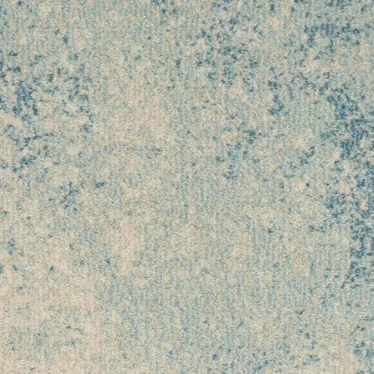 6' Blue And Ivory Abstract Runner Rug