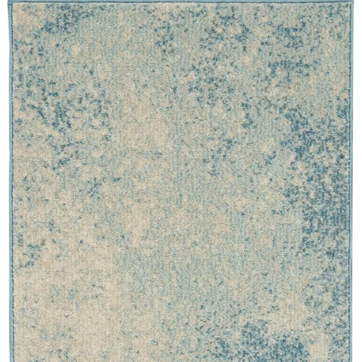 6' Blue And Ivory Abstract Runner Rug