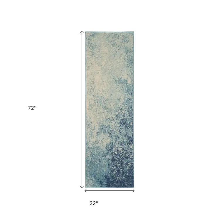 6' Blue And Ivory Abstract Runner Rug