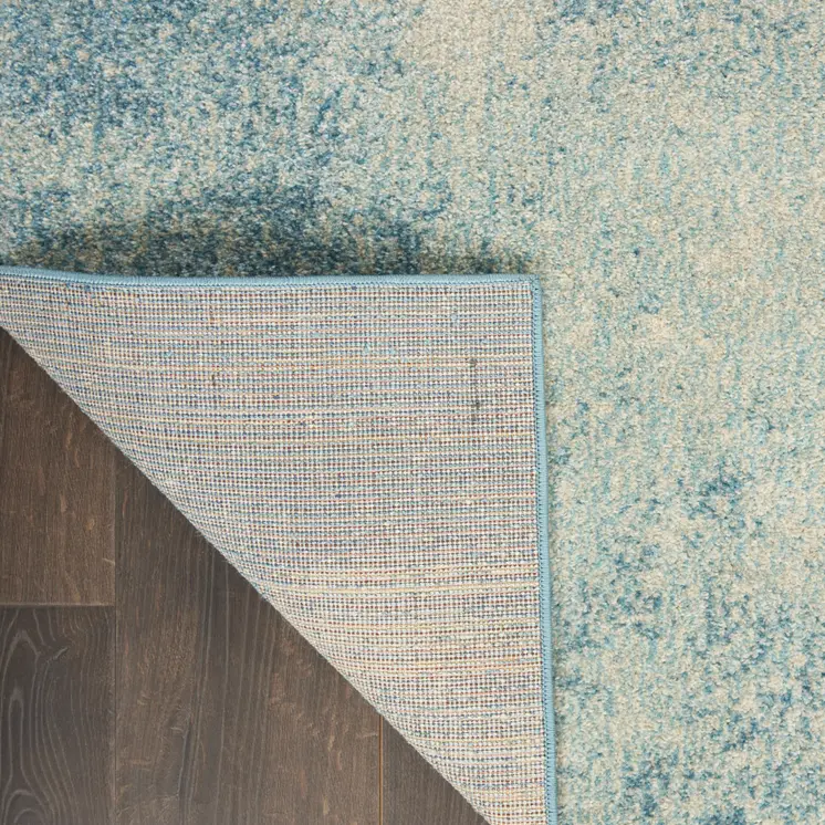 6' Blue And Ivory Abstract Runner Rug