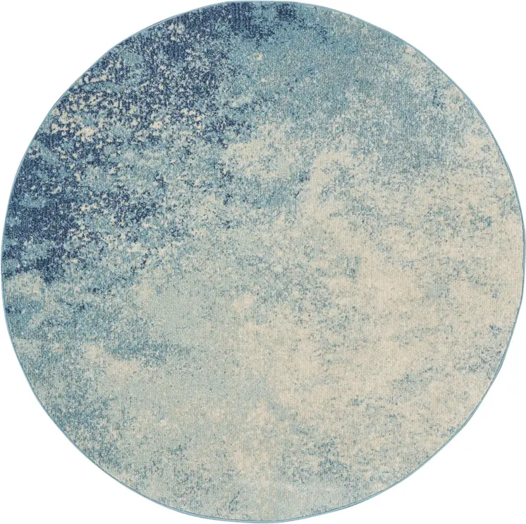 4' Blue And Ivory Abstract Round Rug