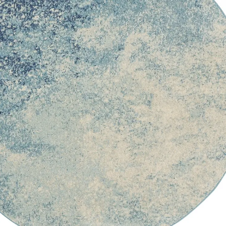 4' Blue And Ivory Abstract Round Rug