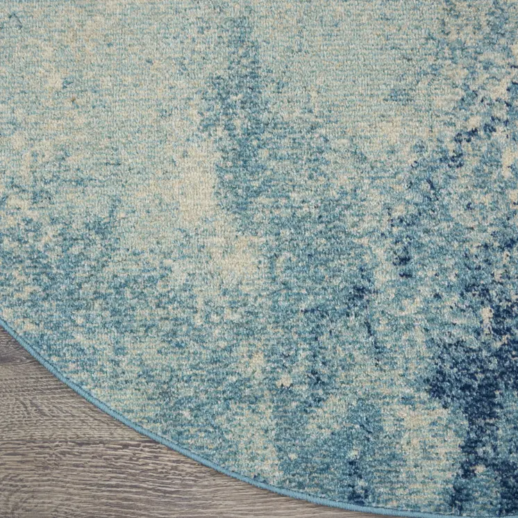 5' Blue And Ivory Abstract Round Rug
