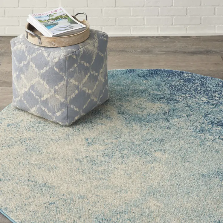 5' Blue And Ivory Abstract Round Rug
