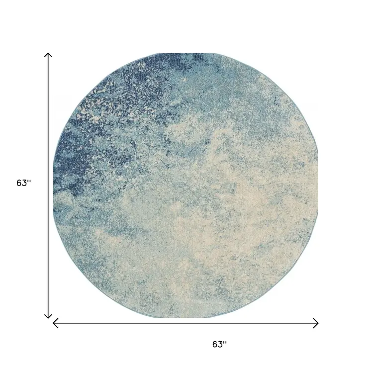 5' Blue And Ivory Abstract Round Rug