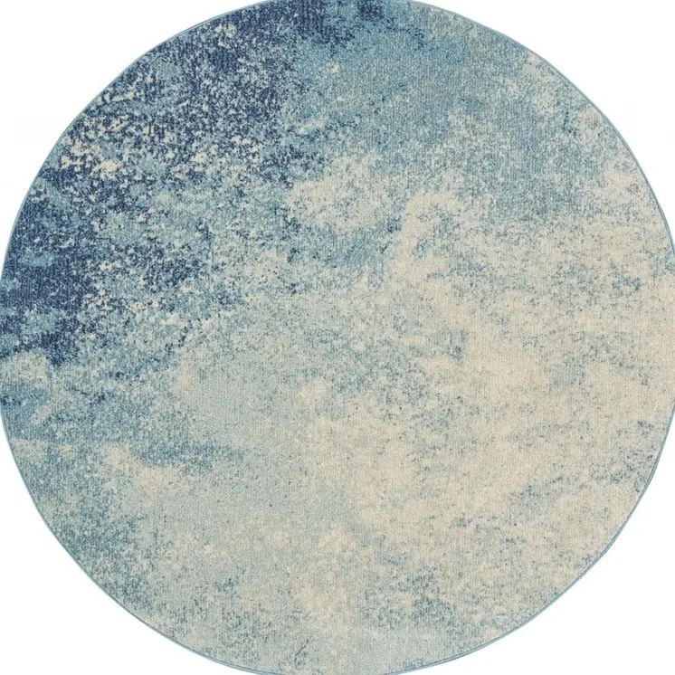 5' Blue And Ivory Abstract Round Rug