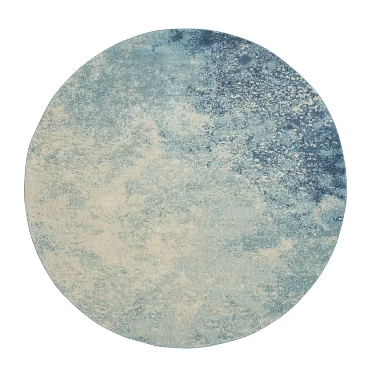 8' Blue And Ivory Abstract Round Rug