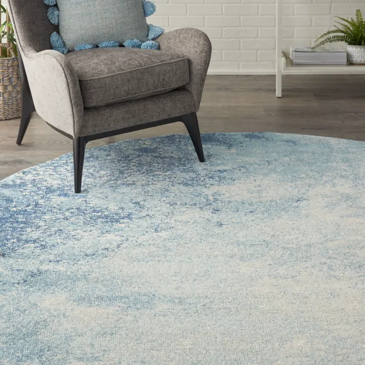 8' Blue And Ivory Abstract Round Rug