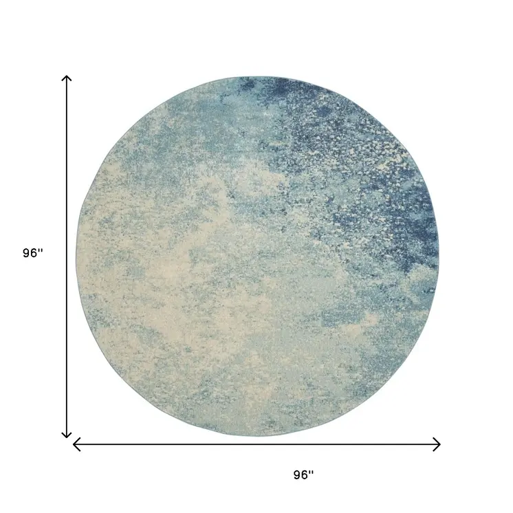 8' Blue And Ivory Abstract Round Rug