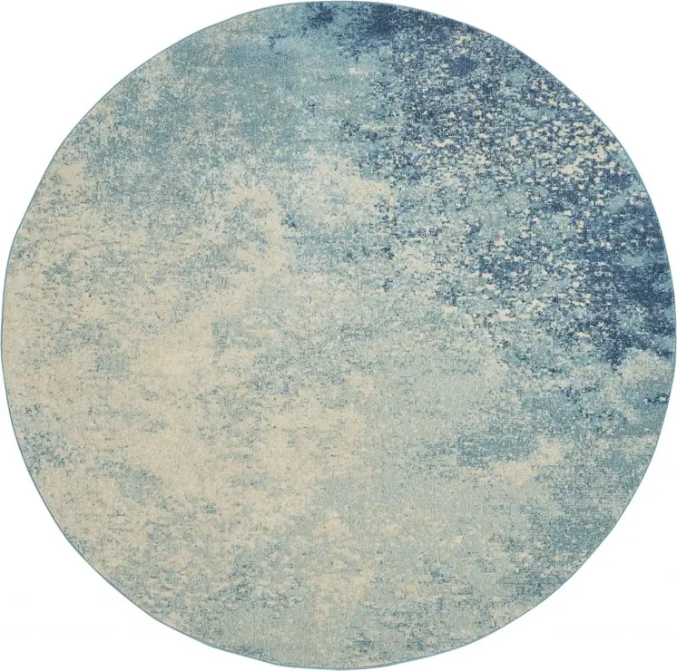 8' Blue And Ivory Abstract Round Rug