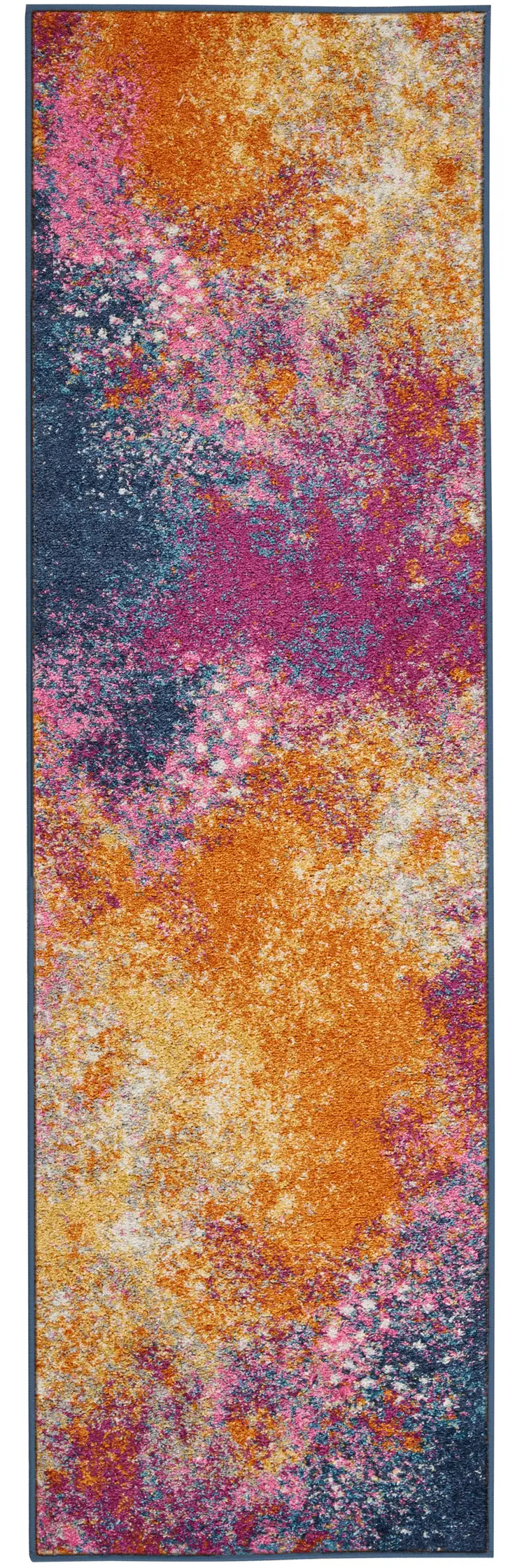 10' Blue And Orange Abstract Runner Rug