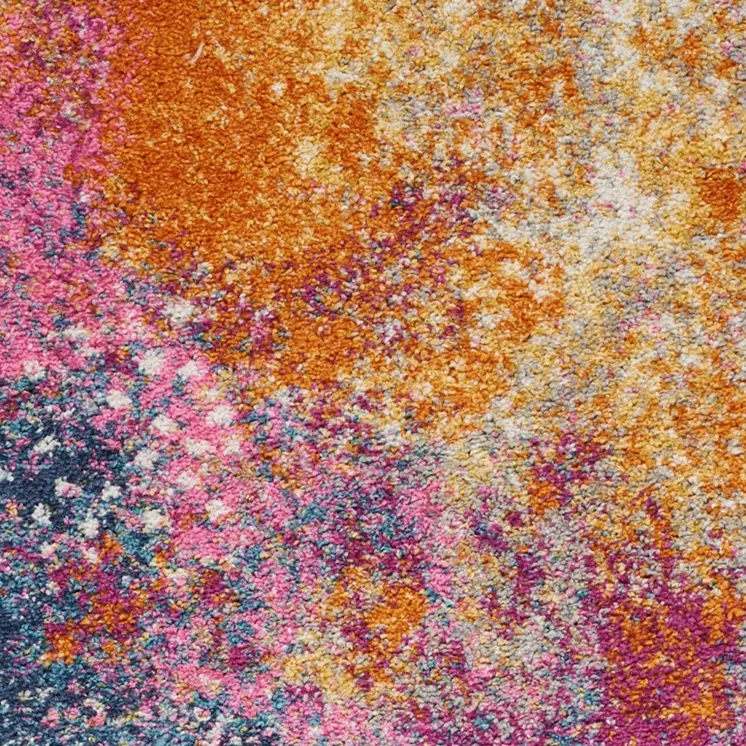 10' Blue And Orange Abstract Runner Rug