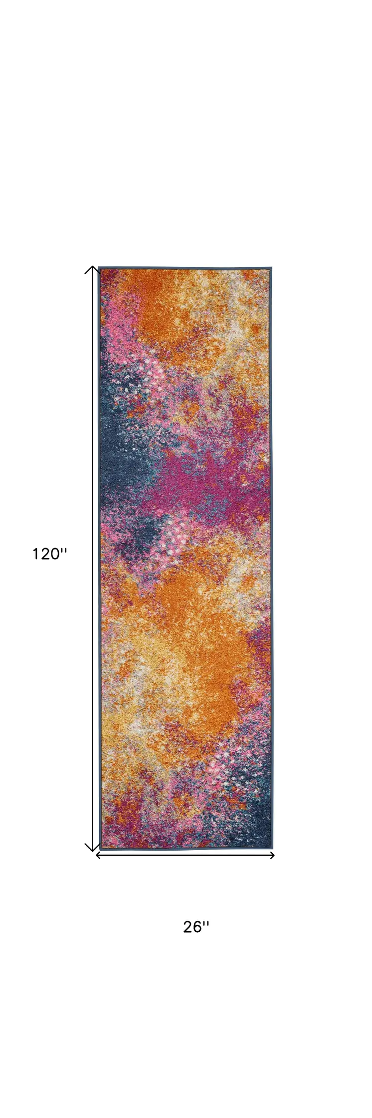 10' Blue And Orange Abstract Runner Rug