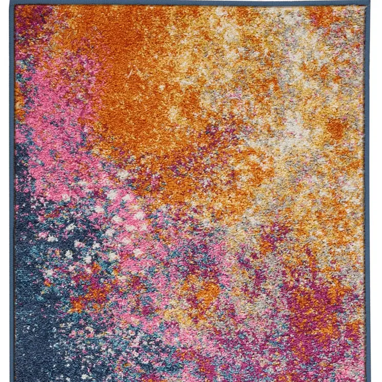 10' Blue And Orange Abstract Runner Rug
