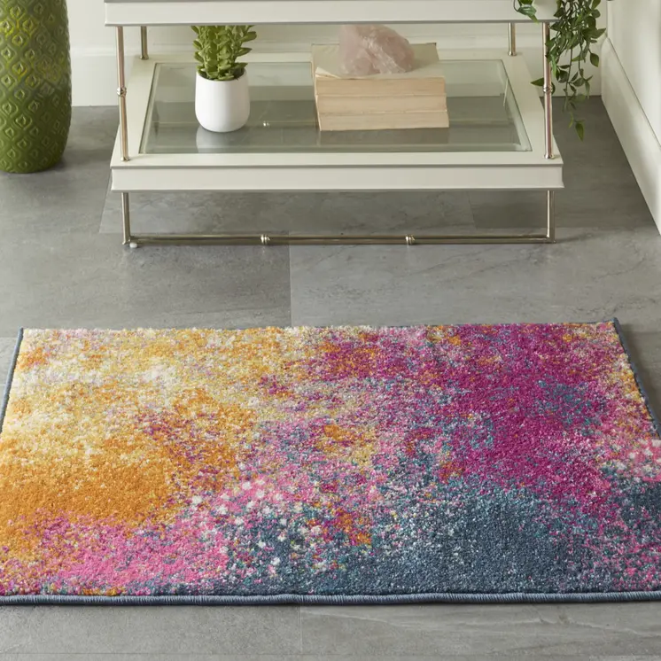2' X 3' Blue And Orange Abstract Area Rug