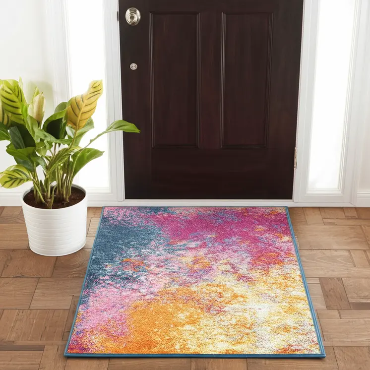 2' X 3' Blue And Orange Abstract Area Rug