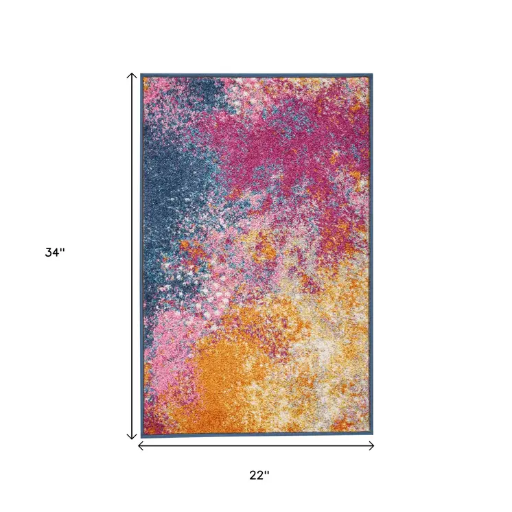 2' X 3' Blue And Orange Abstract Area Rug