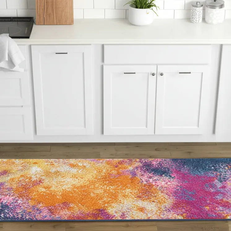 8' Blue And Orange Abstract Runner Rug