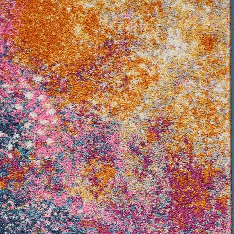 8' Blue And Orange Abstract Runner Rug